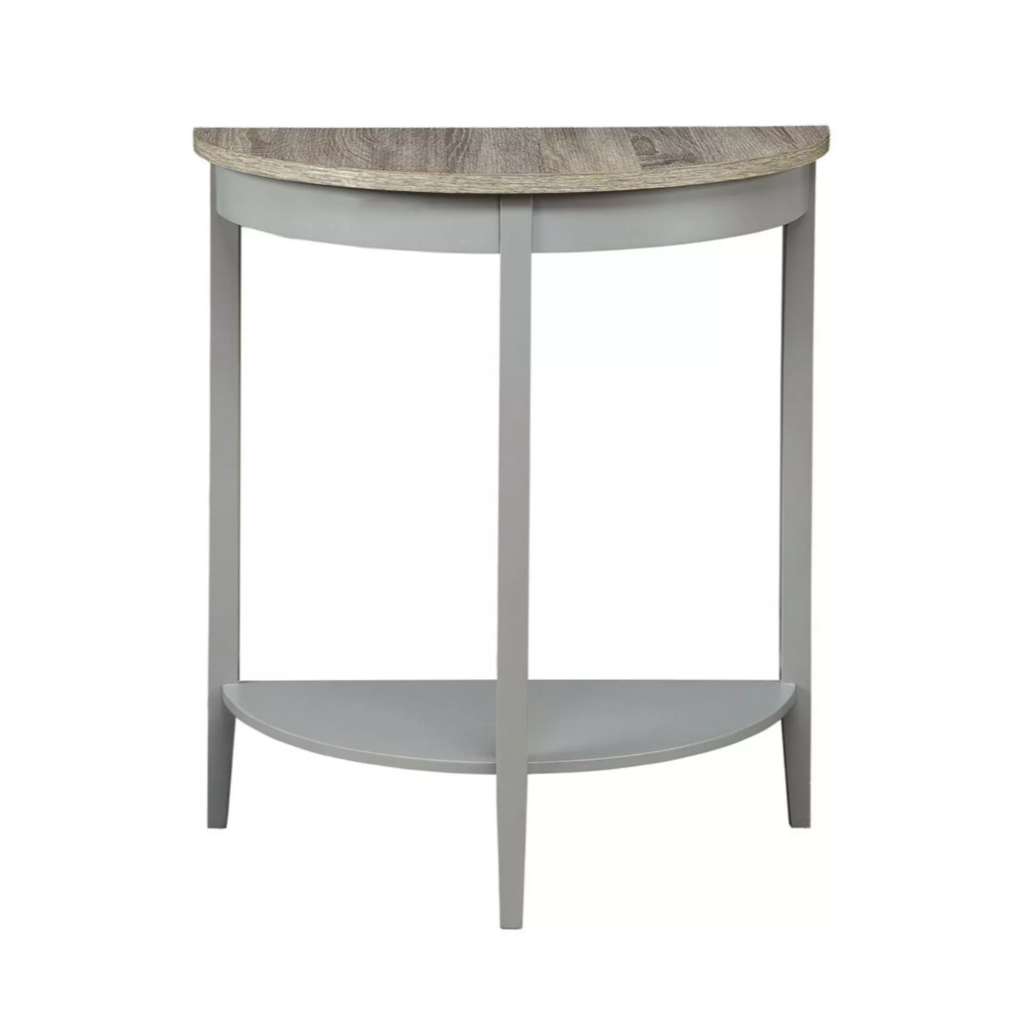 Wooden Half Moon Shaped Console Table with One Open Bottom Shelf, Oak Brown and Gray