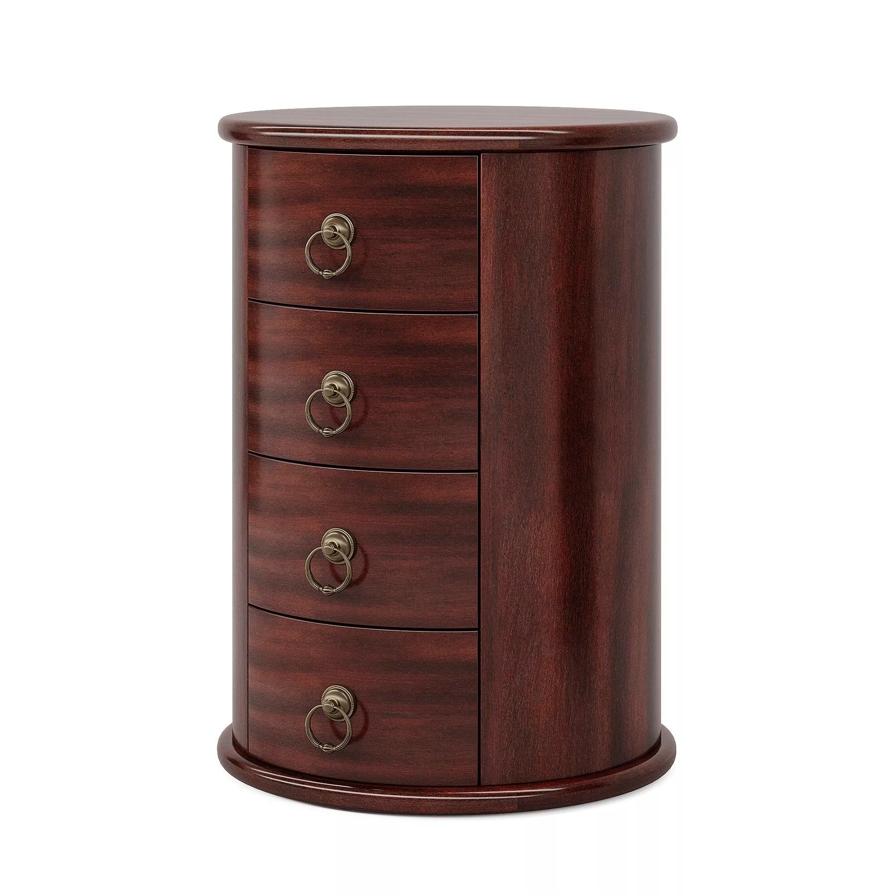 Wooden Round End Table, Side Table with 4 Drawers-Cherry Brown