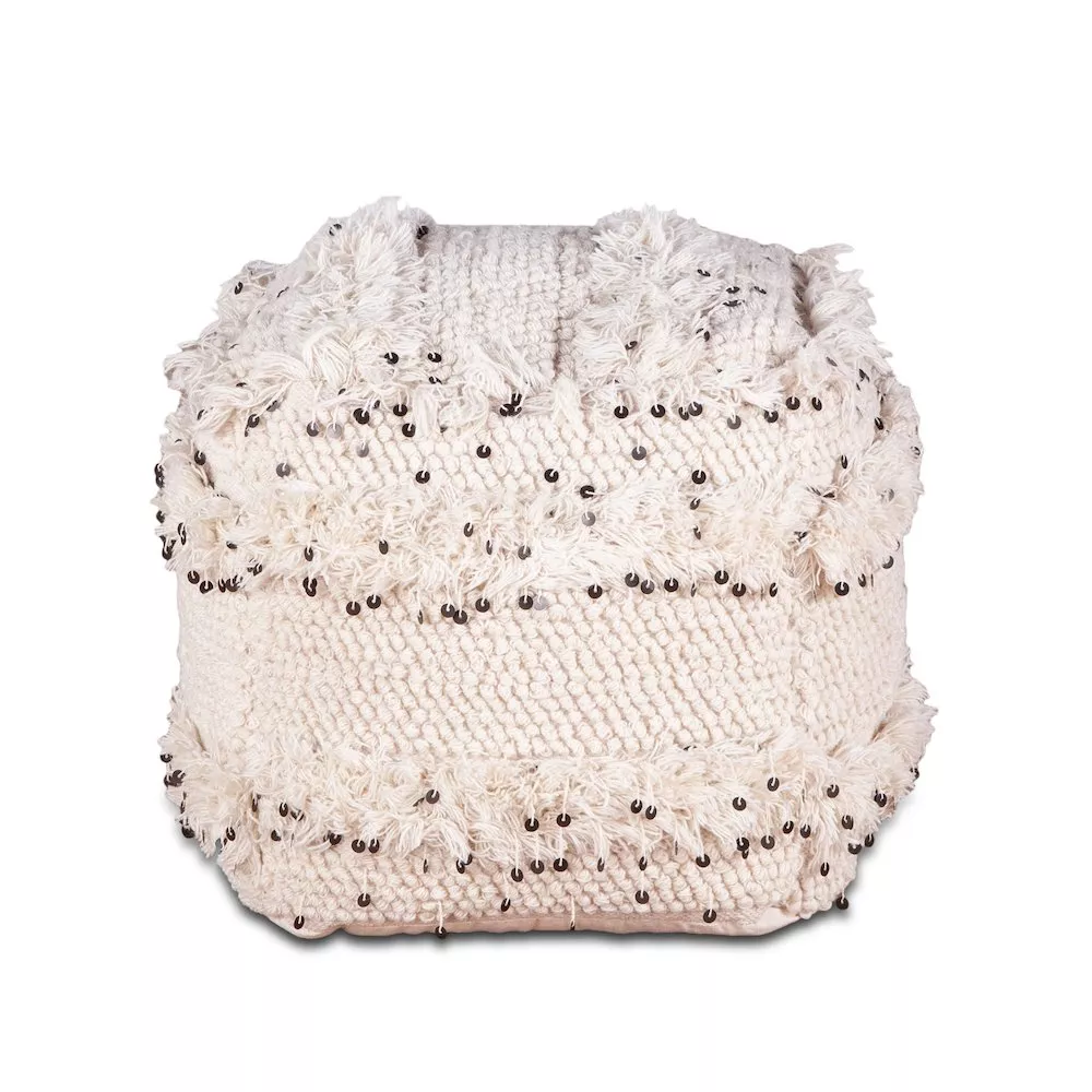World Interiors Algiers Square Ottoman in Sequined Cream Fabric