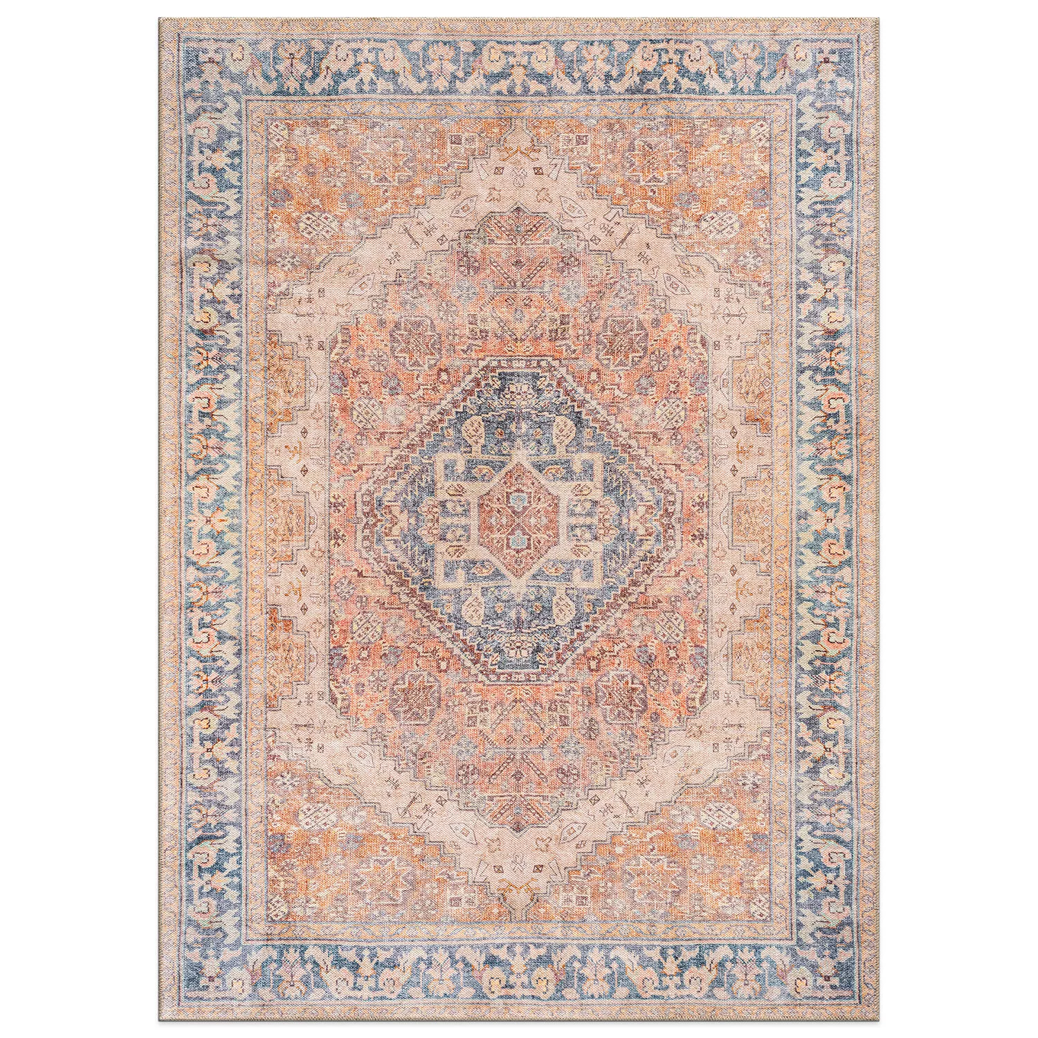 World Rug Gallery Valora Rust Medallion Pattern Machine Washable Flatweave Indoor Rug with Non-Slip Backing
