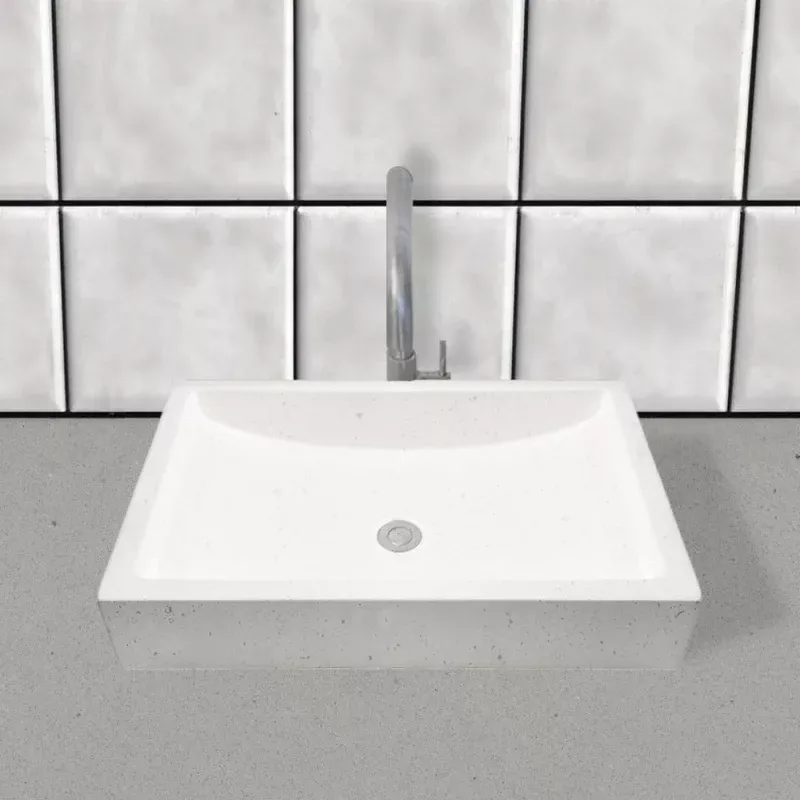 Zapen Rectangular Cast Concrete Vessel Sink - White