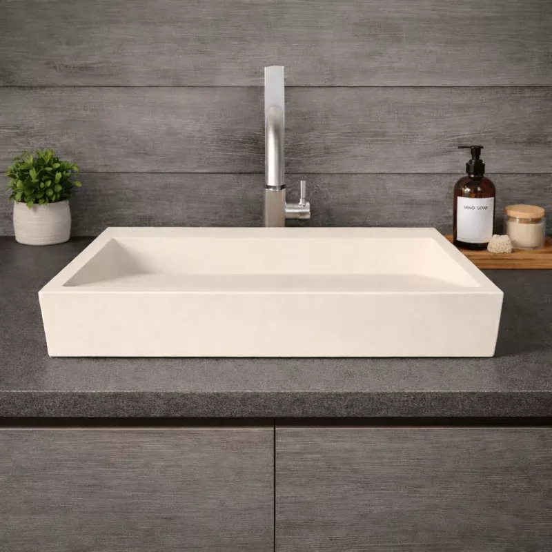 Zedley Rectangular Cast Concrete Vessel B-Grade Sink - Cream