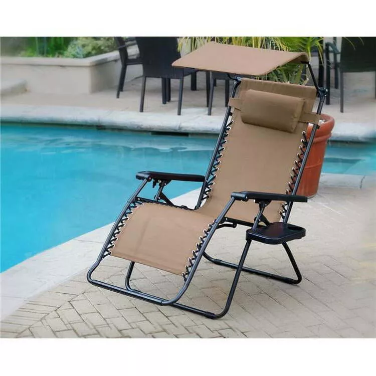Zero Gravity Chair with Sunshade and Drink Tray Tan Oversized - Jeco